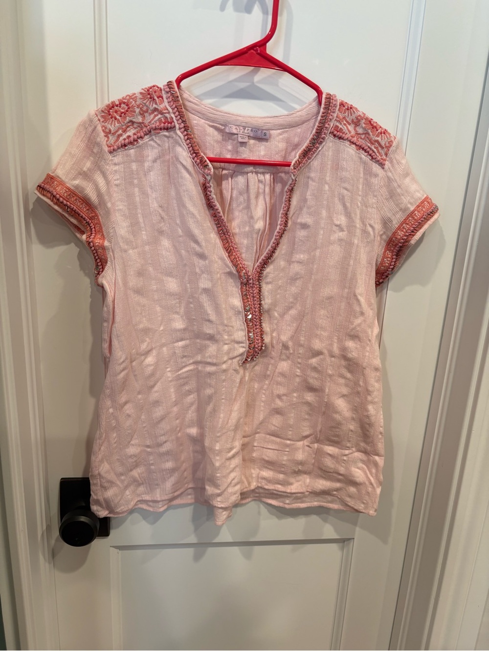 Calypso St Barth Embroidered Split-Neck Top